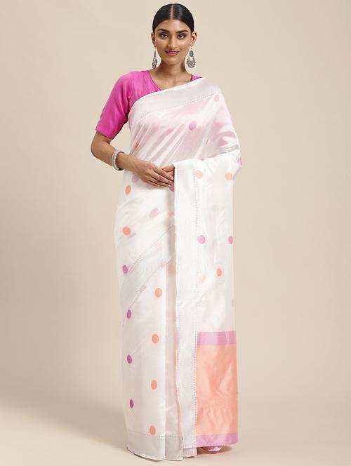 polka dots zari border saree - 20212051 - Very Small Image - 1