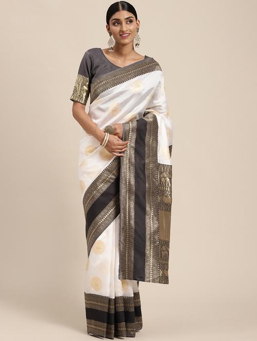 white banarasi saree with blouse - 20212076 - Very Small Image - 1