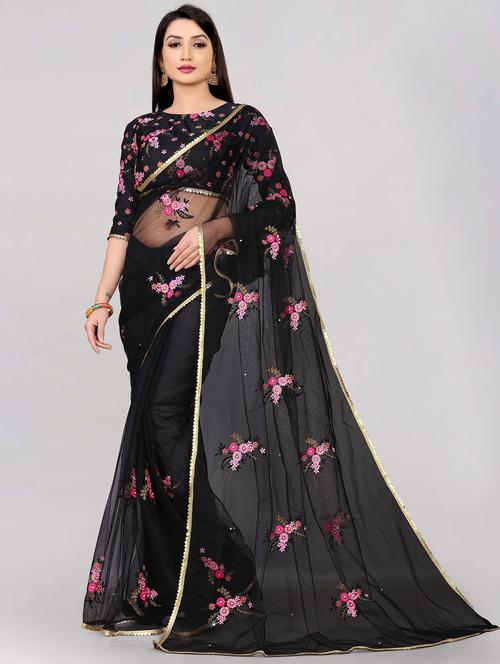 lace detailed floral embroidered saree with blouse - 20212077 - Very Small Image - 1