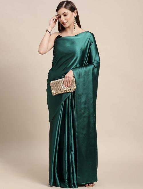 teal green satin plain saree with blouse - 20212123 - Very Small Image - 1