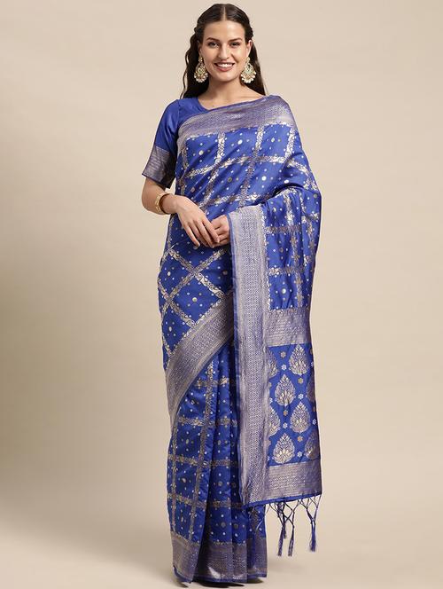 jacquard work banarasi saree with blouse - 20212125 - Very Small Image - 1