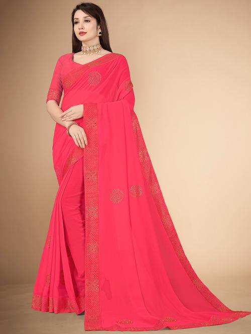 pink embellished saree with blouse - 20212200 - Very Small Image - 1