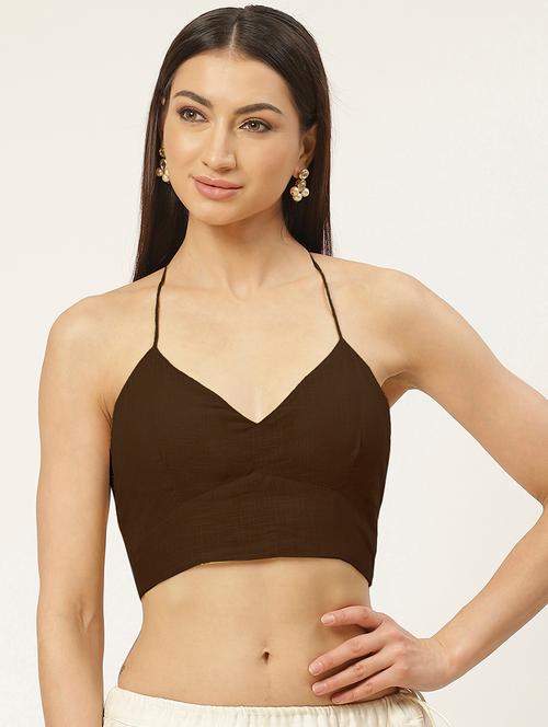 brown solid stitched blouse - 20213009 - Very Small Image - 1