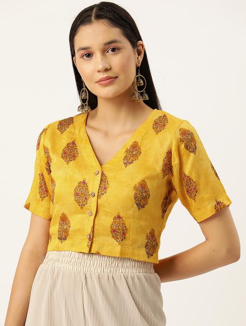 yellow cotton solid blouse - 20213101 - Very Small Image - 1