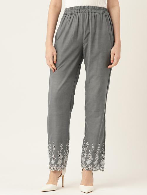 grey solid relaxed fit straight fit palazzo - 20213140 - Very Small Image - 1