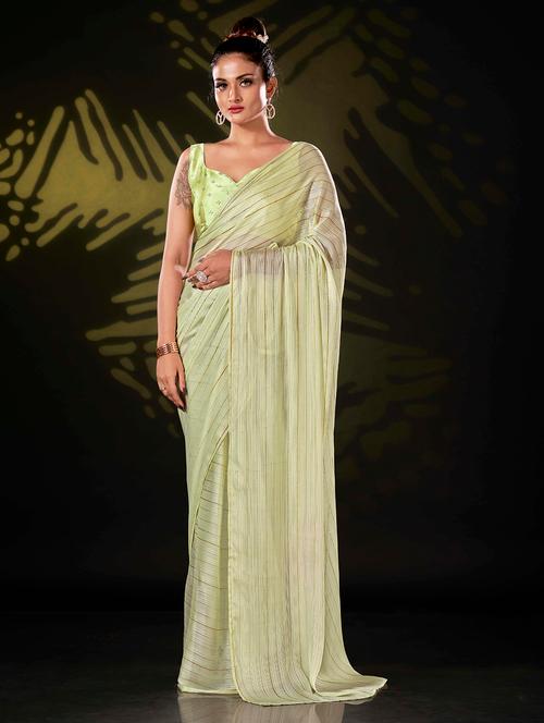 neo mint striped ready to wear saree with blouse - 20213274 - Very Small Image - 1