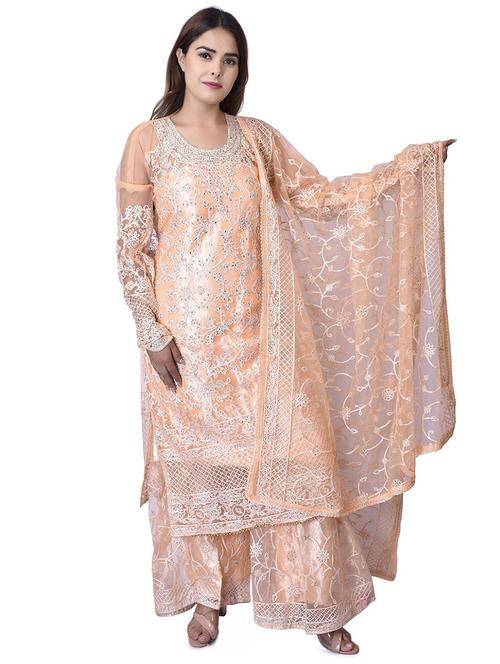 embroidered unstitched palazzo suit set - 20213425 - Very Small Image - 1