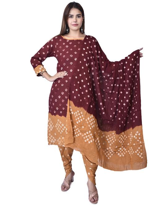 maroon bandhani printed unstitched salwar suit set - 20213730 - Very Small Image - 1