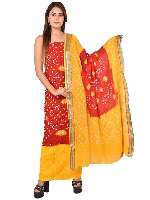 orange bandhani printed unstitched salwar suit set - 20214079 - Very Small Image - 1