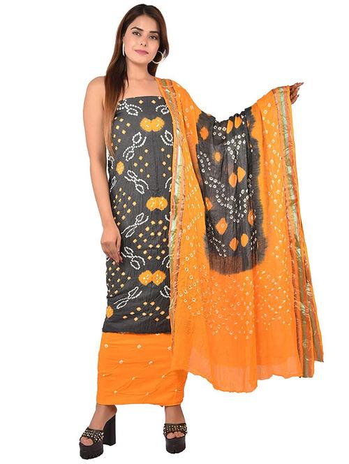 grey bandhani printed unstitched salwar suit set - 20214091 - Very Small Image - 1