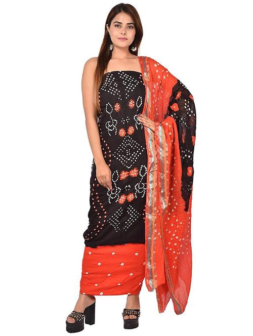 black bandhani printed unstitched salwar suit set - 20214126 - Very Small Image - 1