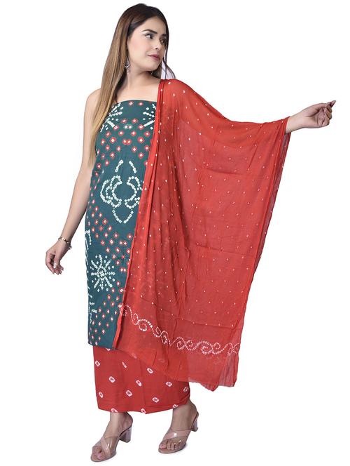 teal bandhani printed unstitched salwar suit set - 20214208 - Very Small Image - 1