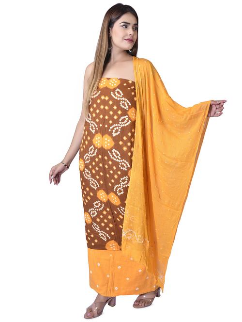brown bandhani printed unstitched salwar suit set - 20214227 - Very Small Image - 1