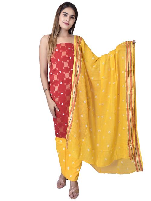 red printed unstitched salwar suit set - 20214229 - Very Small Image - 1