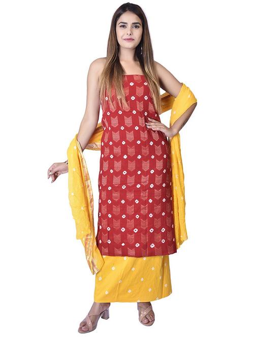 red printed unstitched salwar suit set - 20214231 - Very Small Image - 1