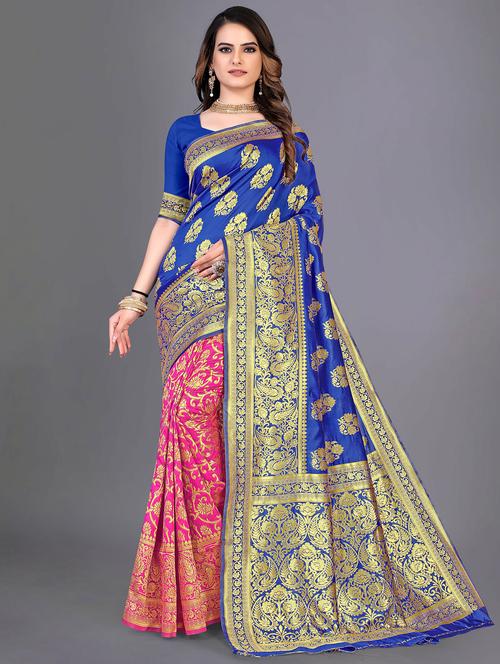 half & half multi colored kanjivaram saree - 20214335 - Very Small Image - 1