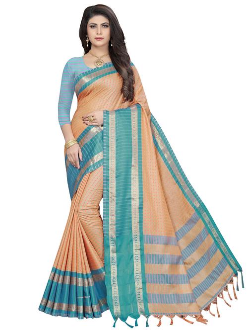 women's checks orange colored saree - 20214355 - Very Small Image - 1