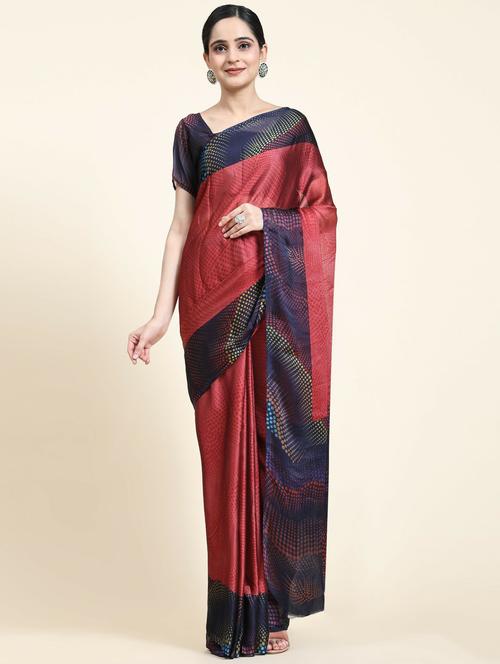 women's polka dots red colored saree with blouse - 20214406 - Very Small Image - 1