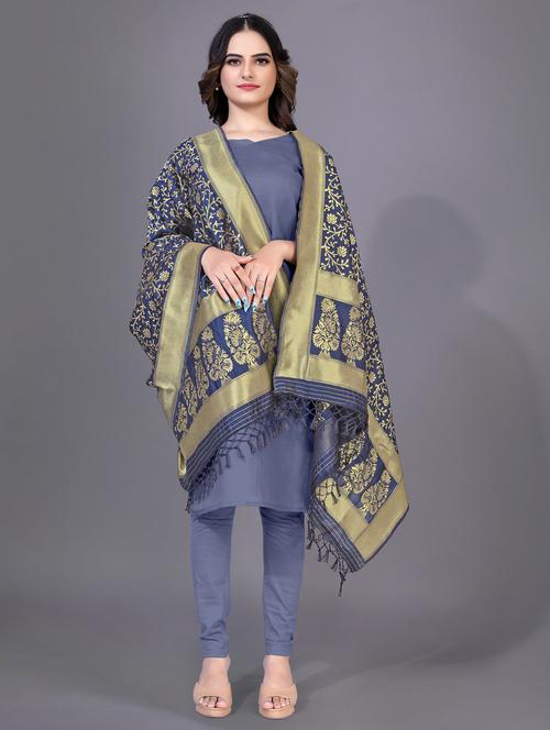 floral zari woven dupatta - 20214502 - Very Small Image - 1
