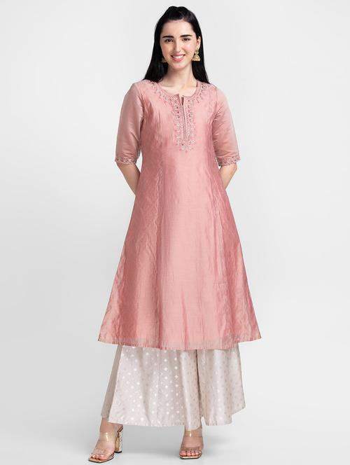 embroidered knee-length anarkali kurta - 20214524 - Very Small Image - 1