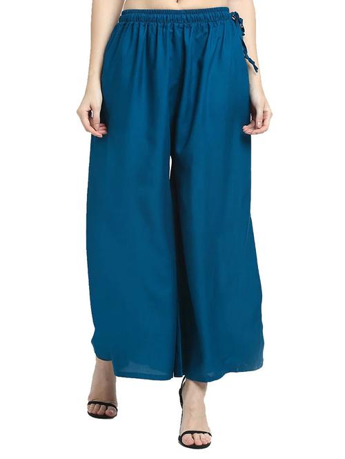 blue solid straight palazzo - 20214582 - Very Small Image - 1