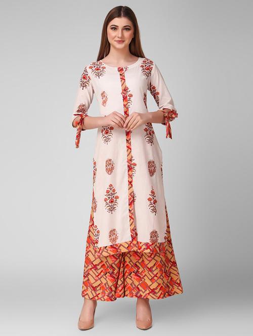 women off-white floral printed straight kurta - 20215063 - Very Small Image - 1
