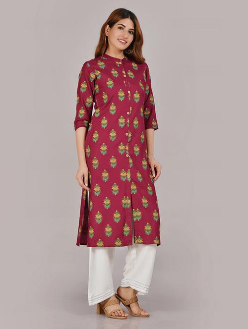 maroon colored straight kurta - 20215126 - Very Small Image - 1
