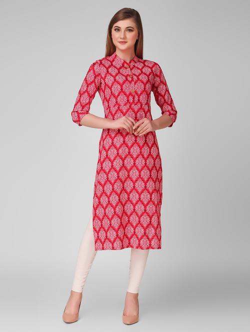 women pink mandarin neck straight kurta - 20215199 - Very Small Image - 1