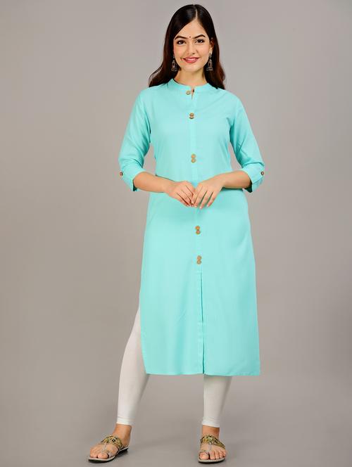 light blue colored straight kurta - 20215225 - Very Small Image - 1