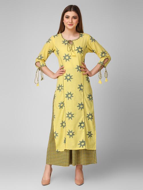 yellow colored kurta palazzo set - 20215280 - Very Small Image - 1