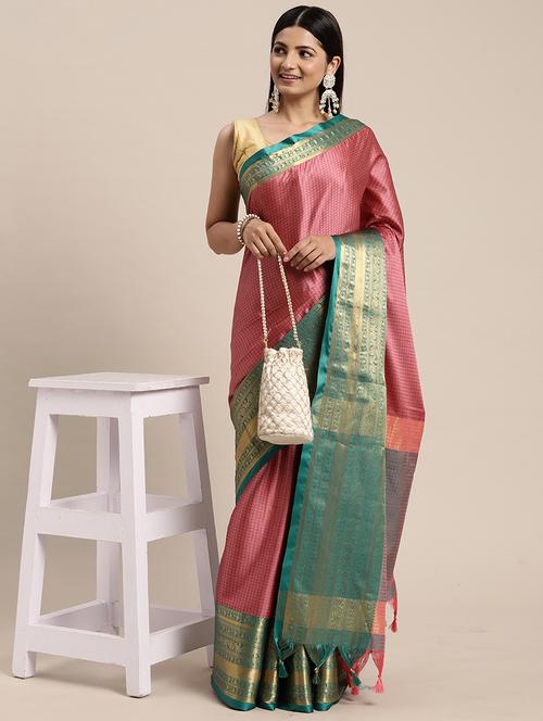 pink self design bordered saree - 20215547 - Very Small Image - 1