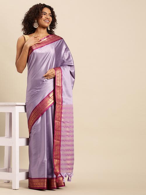 jacquard work bordered saree with blouse - 20215614 - Very Small Image - 1