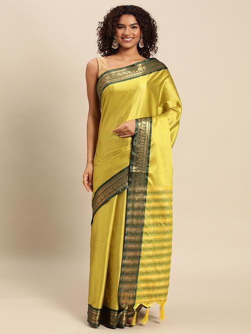 solid bordered dharmavaram saree with blouse - 20215615 - Very Small Image - 1