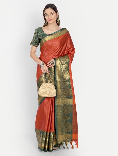 red floral printed bordered saree - 20215671 - Very Small Image - 1