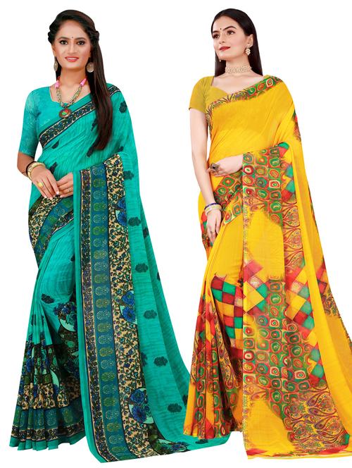women's printed multi colored saree with blouse - 20216140 - Very Small Image - 1