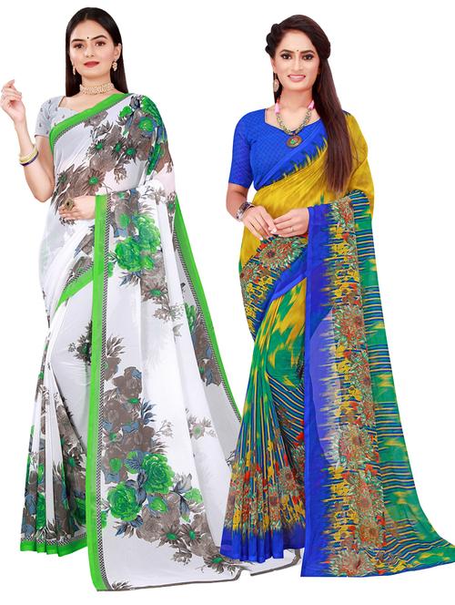 pack of 2 printed sarees with blouse - 20216143 - Very Small Image - 1