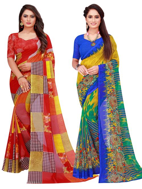 pack of 2 printed sarees with blouse - 20216277 - Very Small Image - 1
