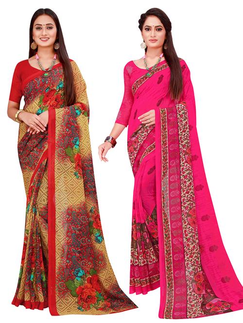 pack of 2 printed saree with blouse - 20216504 - Very Small Image - 1