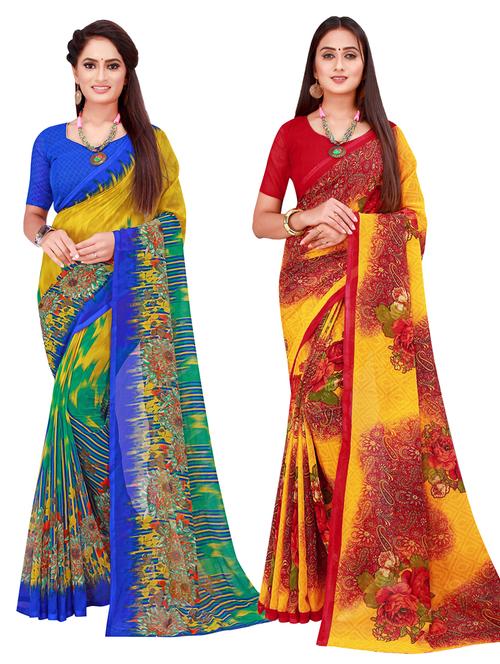 pack of 2 printed saree with blouse - 20216507 - Very Small Image - 1
