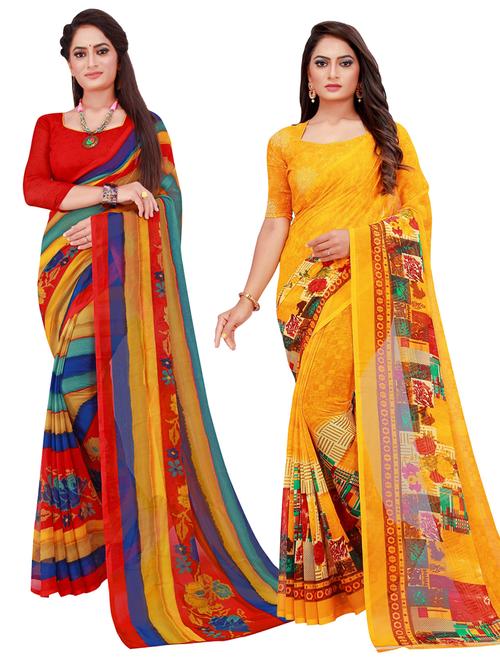women's printed multi colored saree with blouse - 20216590 - Very Small Image - 1