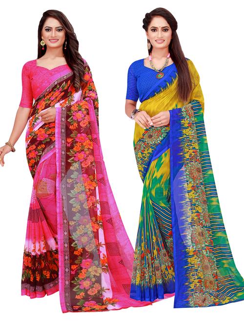 pack of 2 printed saree with blouse - 20216676 - Very Small Image - 1