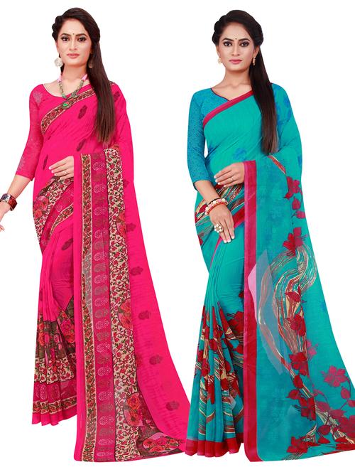pack of 2 printed georgette saree with blouse - 20216726 - Very Small Image - 1