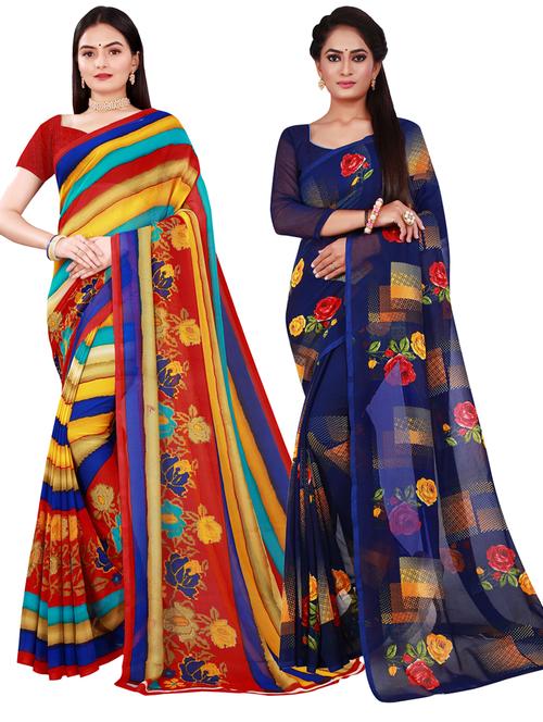women's printed multi colored saree with blouse - 20216732 - Very Small Image - 1