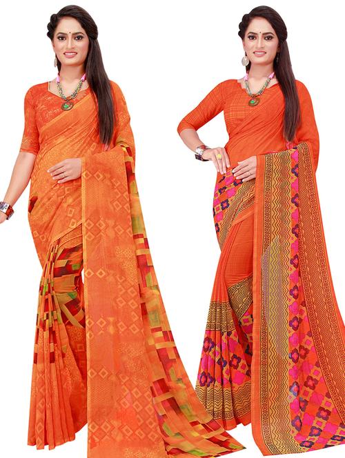 pack of 2 printed georgette saree with blouse - 20217013 - Very Small Image - 1