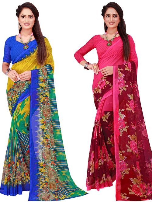 pack of 2 georgette saree with blouse - 20217089 - Very Small Image - 1