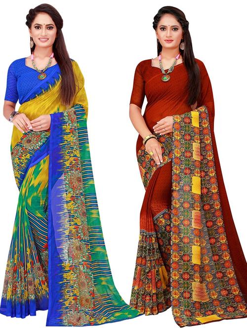 pack of 2 floral printed sarees with blouse - 20217281 - Very Small Image - 1