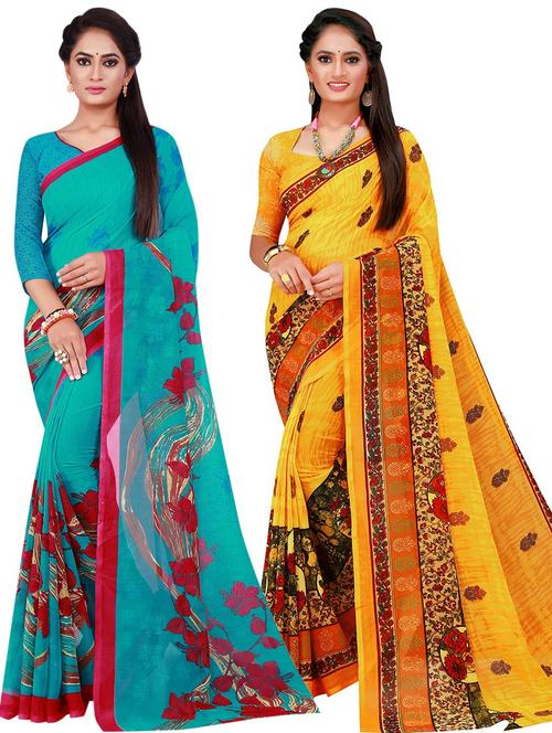 pack of 2 printed georgette saree with blouse - 20217535 - Very Small Image - 1