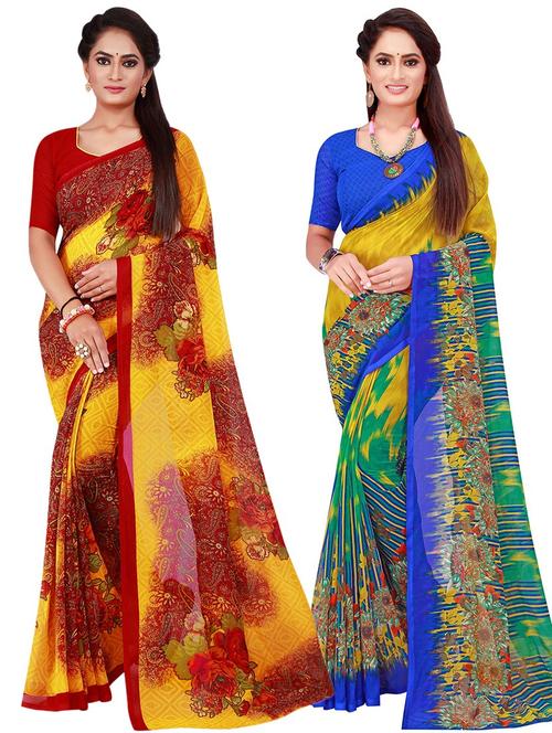 pack of 2 printed saree with blouse - 20217555 - Very Small Image - 1