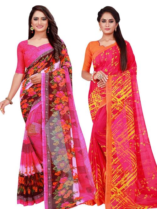 pack of 2 printed saree with blouse - 20217593 - Very Small Image - 1