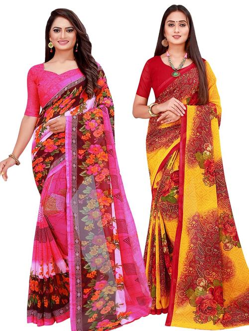 pack of 2 georgette saree with blouse - 20217641 - Very Small Image - 1